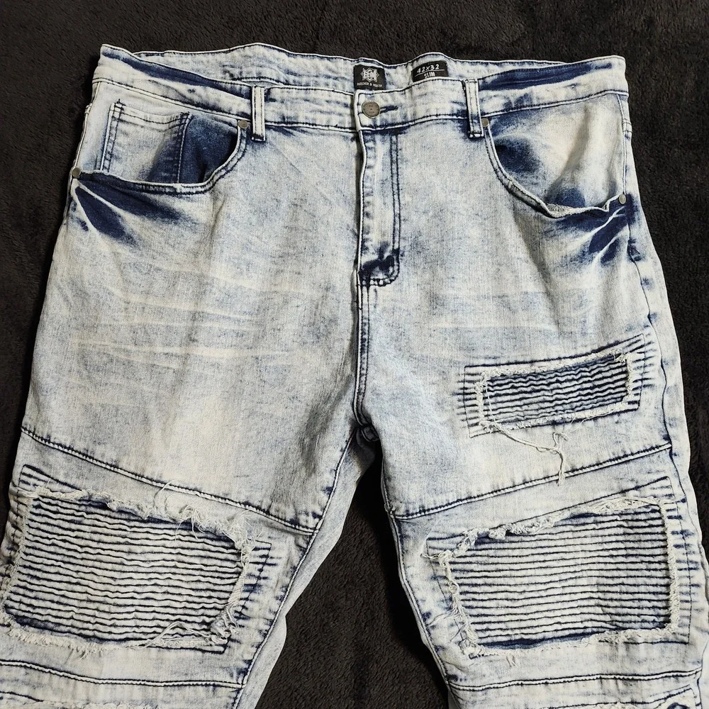 Bleecker & Mercer Mens Jeans Size 42x32 Slim Acid Wash Denim Distressed